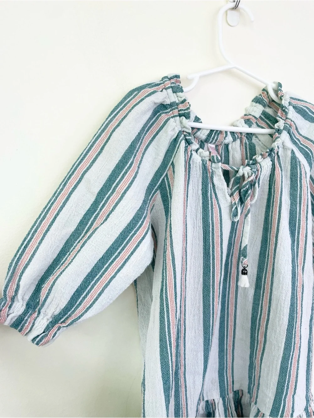 ZIMMERMAN Kids Kali Striped Cotton Dress Blue Green size 6Y Ruffle Hem Tie Neck